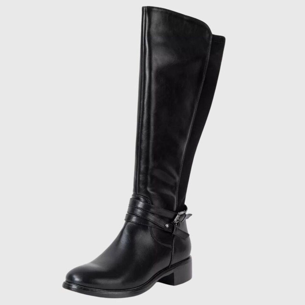 Erica Women's Knee High Riding Boots Stretch Low Block Heel Black 6 M
